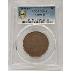 AUSTRALIA 1946 . ONE 1 PENNY . PCGS XF45